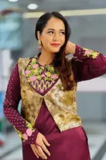 jam colour silk machine embroidered coaty set