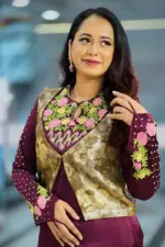 jam colour silk machine embroidered coaty set