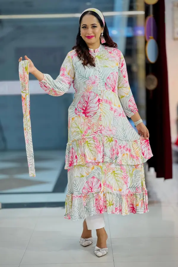 white colour swiss cotton printed fabric midi