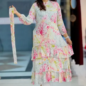 white colour swiss cotton printed fabric midi
