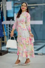 white colour swiss cotton printed fabric midi