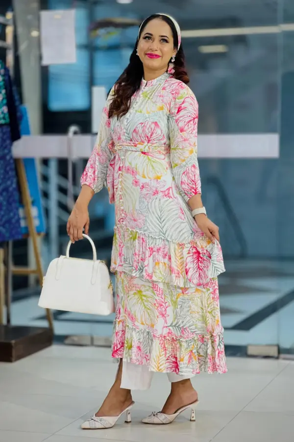 white colour swiss cotton printed fabric midi