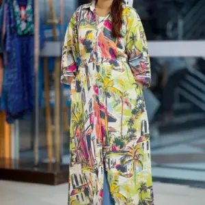 multi colour printed viscose fabric midi