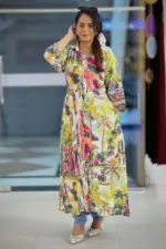 multi colour printed viscose fabric midi