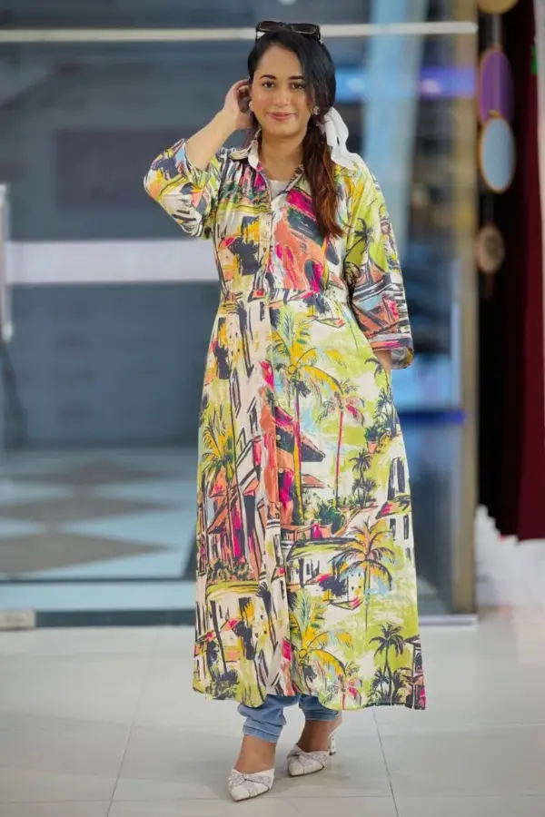 multi colour printed viscose fabric midi