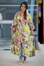 multi colour printed viscose fabric midi