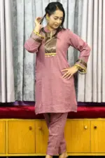 dark onion color remy cotton machine embroidered co ords