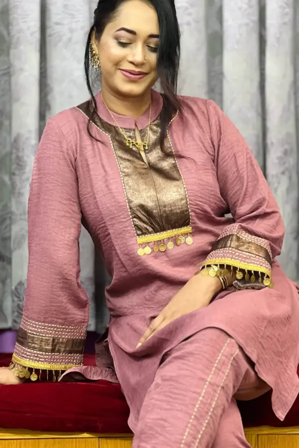 dark onion color remy cotton machine embroidered co ords