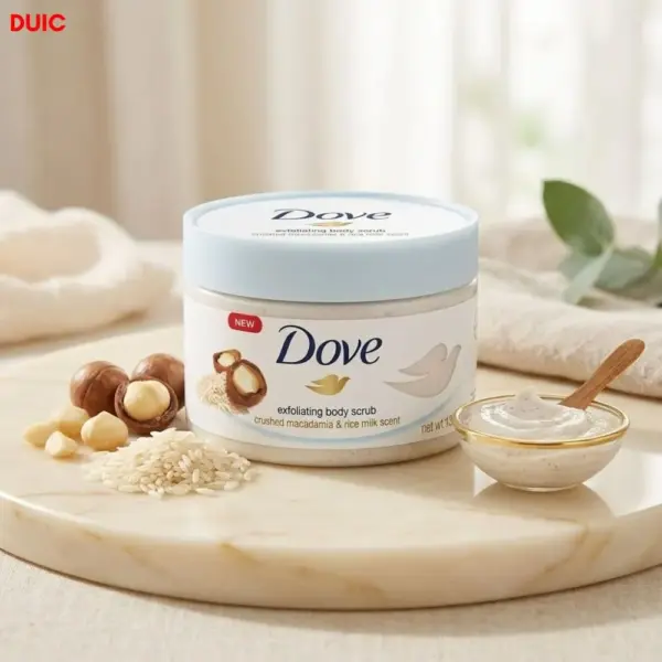 dove exfoliating body scrub crushed macadamia & rice milk scent 225ml